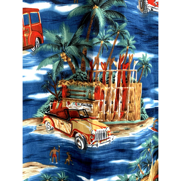 ALOHA JOE Hawaiian Shirt Surf Boards Aloha Tiki Vtg Mens Large LG Sh Sleeve Blue - Picture 10 of 13